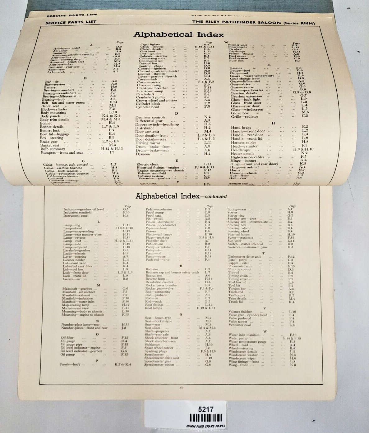 Original Riley Pathfinder RMH Saloon Illustrated Parts List Pub. AJB5172 19546