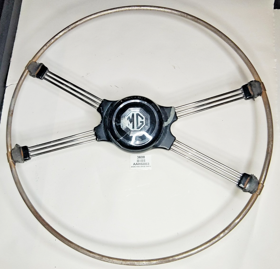 Original MG A wire spoke Steering wheel partly prepared for restoration AAH60030