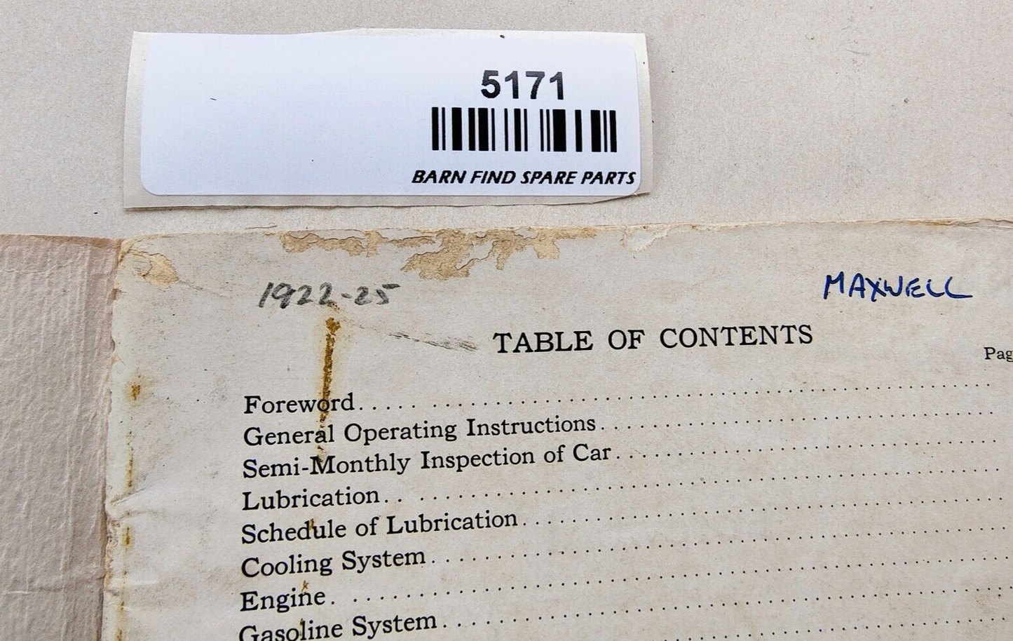 Vintage Maxwell Motor Company Automobile Owner's Instruction Manual Book3