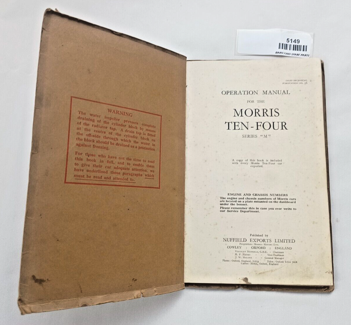 Operation Manual for the MORRIS TEN-FOUR Series "M" Export Edition1