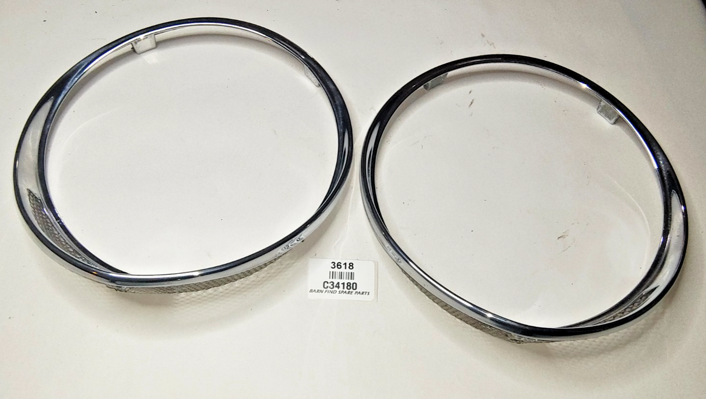JAGUAR DAIMLER Original pair of METAL Chrome 7" meshed headlamp trim/rims C341801