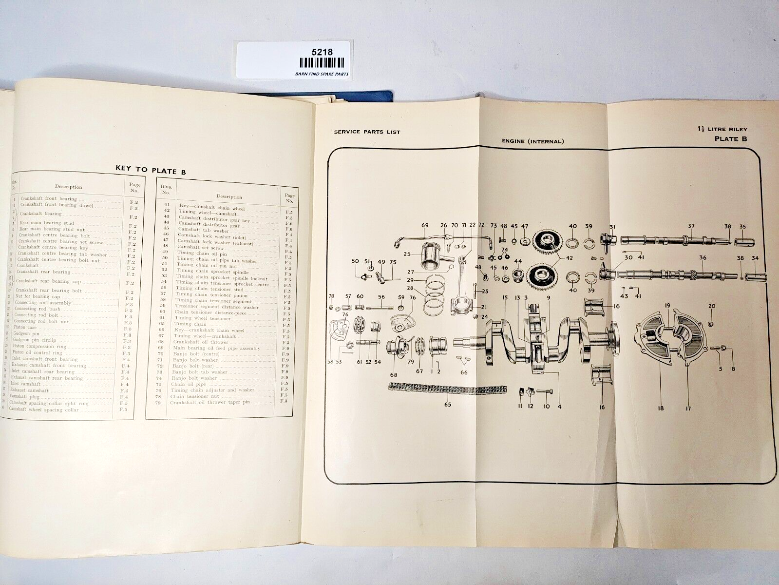 Original Riley 1 1/2 litre RMA Original Illustrated List of Service Parts 195111