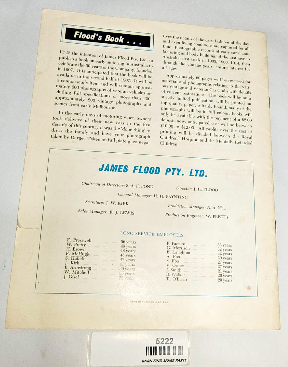 Signed 1st Edition The James Flood Book of Early Motoring Hardcover 196815