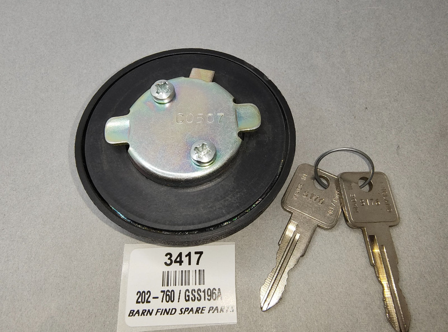 FUEL CAP Black vented Locking inc 2 keys New Old Stock 202-760 GSS196A Some MGB7