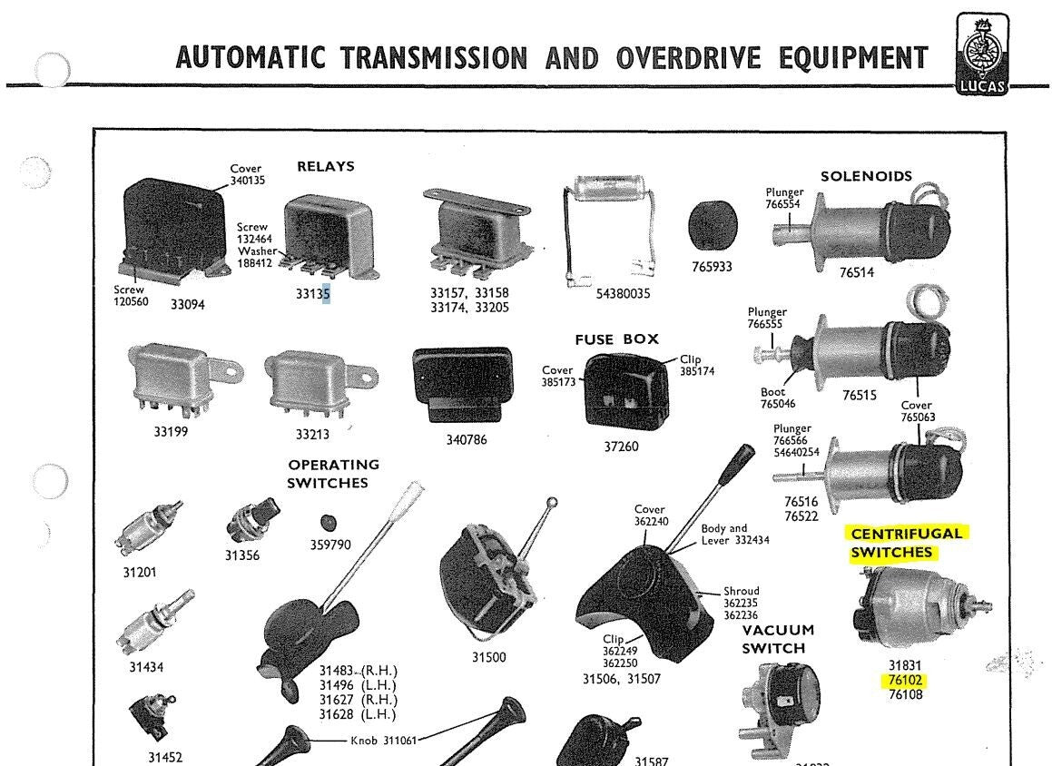 LUCAS Centrifugal switch LAYCOCK DE NORMANVILLE OVERDRIVE PN 76102A OCS112