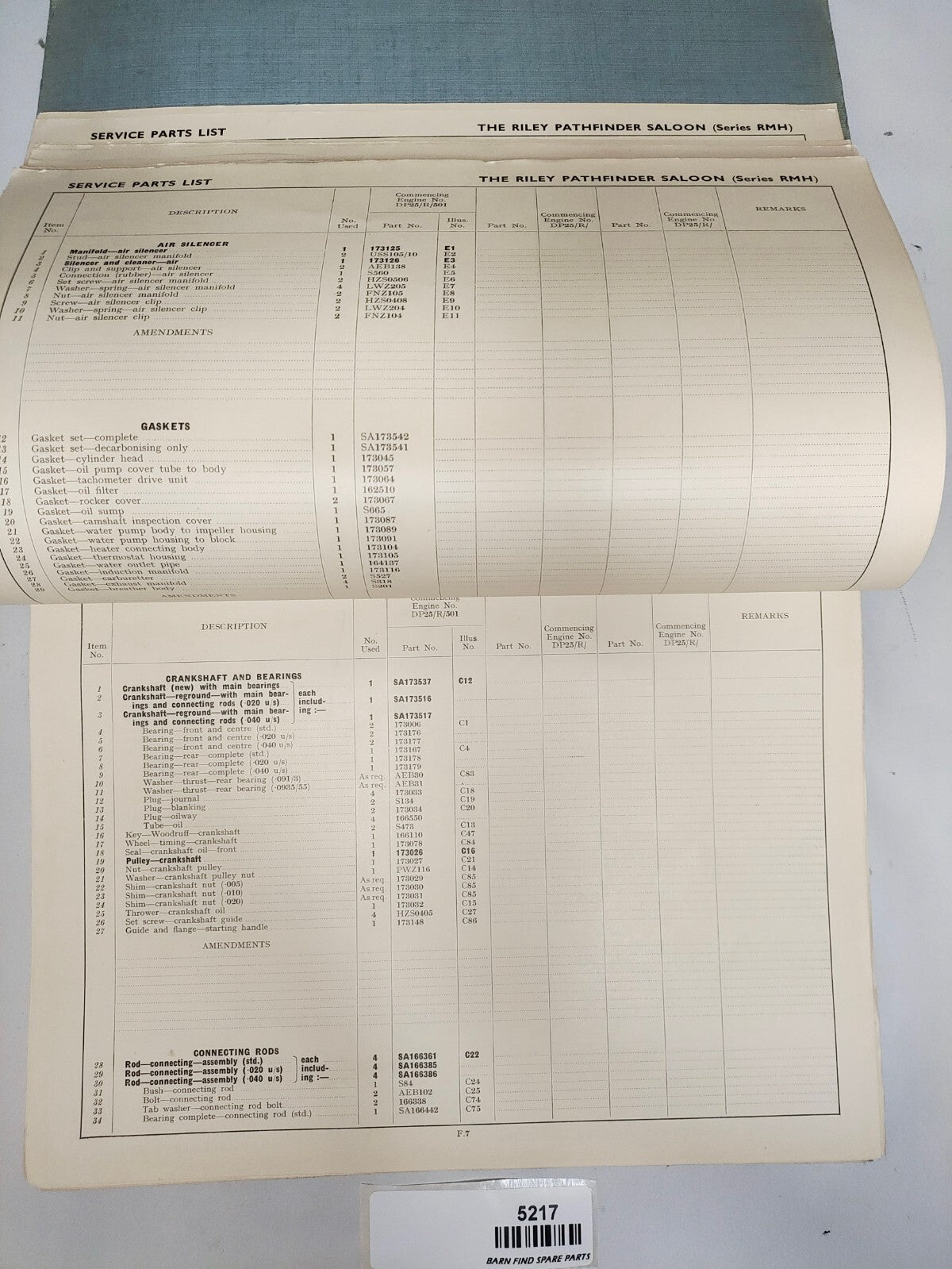 Original Riley Pathfinder RMH Saloon Illustrated Parts List Pub. AJB5172 195410