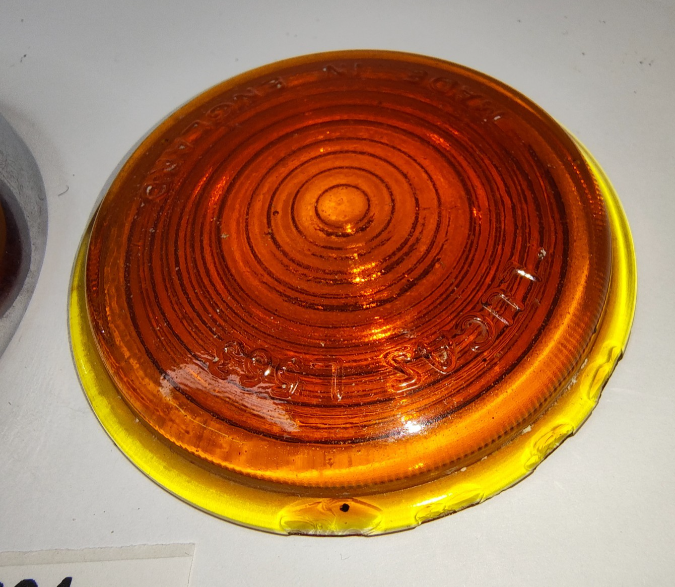 Original used Lucas Jaguar Indicator L563 amber glass lens & chrome surround2
