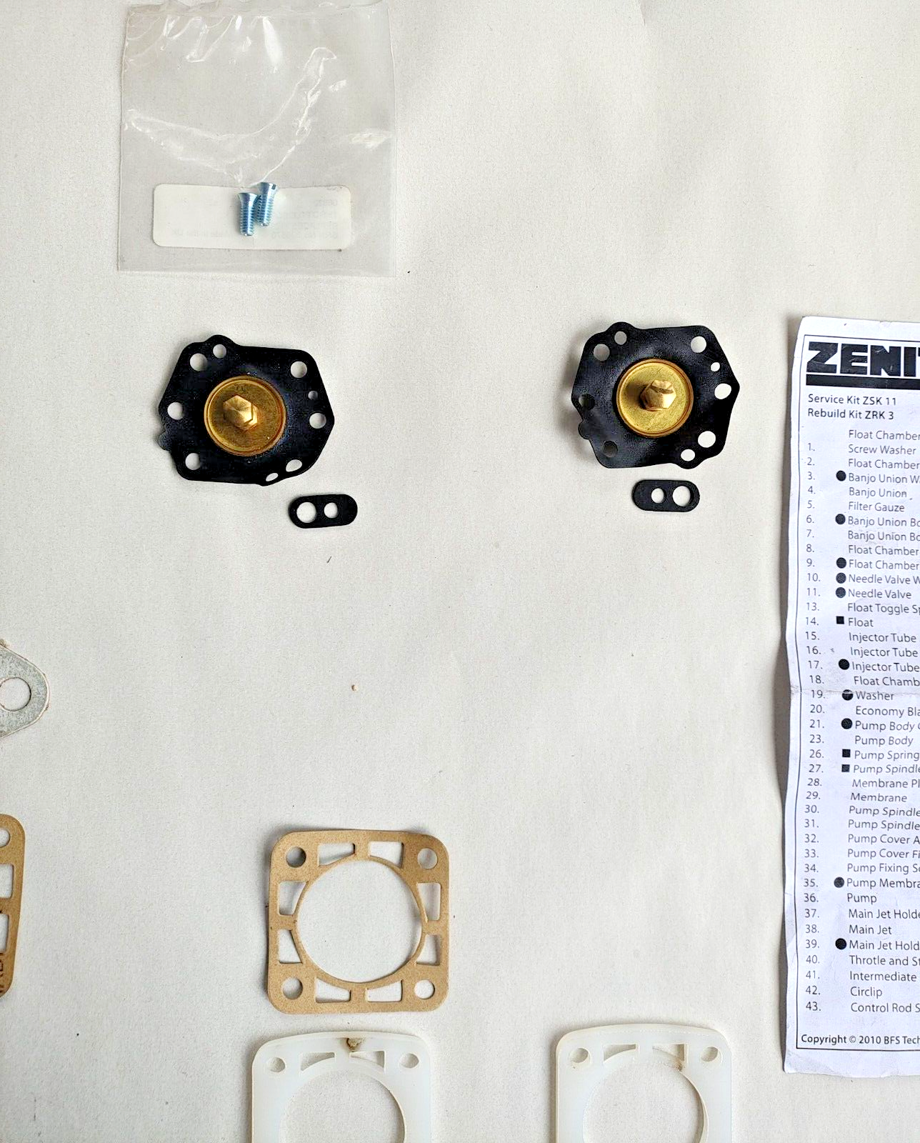 Zenith ZRK3 rebuild kit - there are some parts missing and some parts extra. NOS6